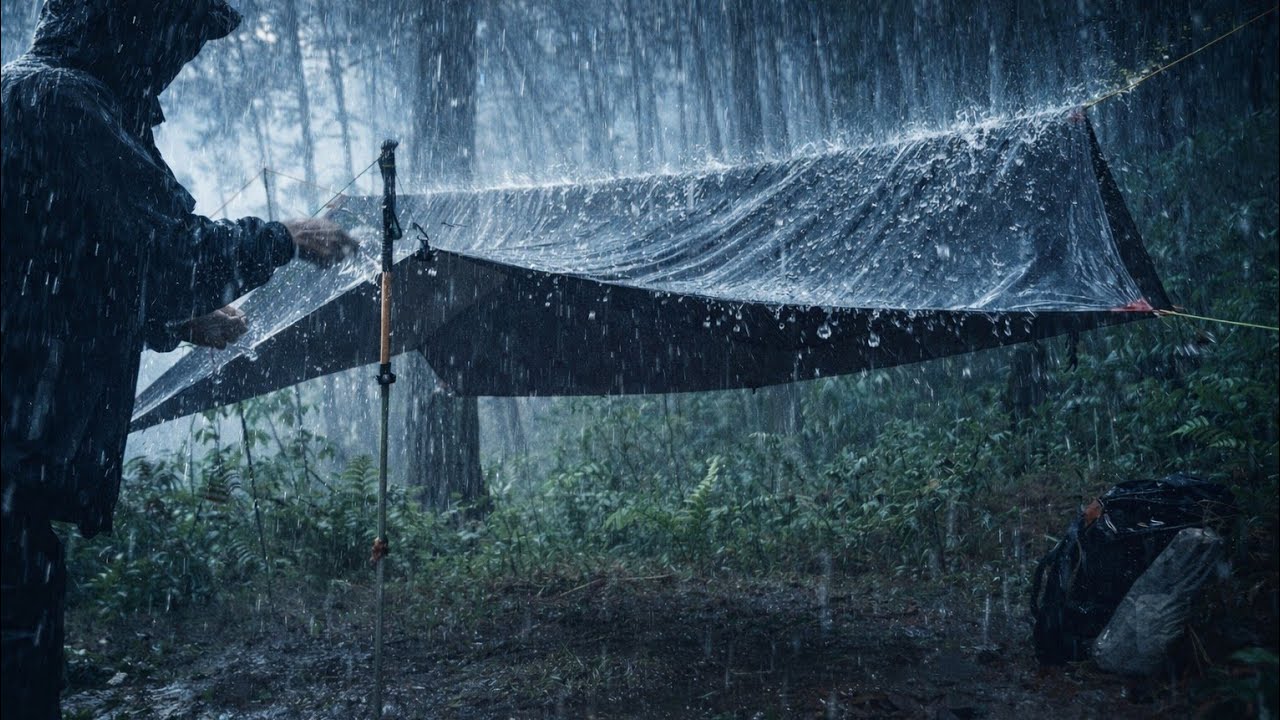 CAMPING IN THE FOREST AT NIGHT | Relaxing in a Warm Tent with the Sound of Rain on the Tent Roof