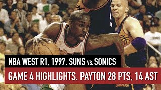 Throwback Playoffs 1997 Phoenix Suns vs Seattle SuperSonics Game 4 Full Highlights Payton 28 + 14 HD