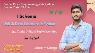 3.2 Tuple: b) Basic Tuple Operations in Python | MSBTE|  22616 | I Scheme|  Programming in Python
