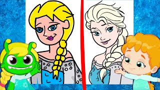 New episode! Tutorial of drawing Elsa Frozen | Competition of Groovy the Martian \& Phoebe