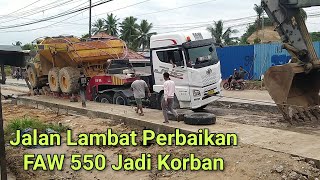 Evakuasi Tersulit Truk FAW 550 JH6 Muatan ADT yang Terjebak Digalian Drainase