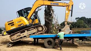 XCMG XE80C excavator loading and unloading video |Poklain trailor jcb 3dx