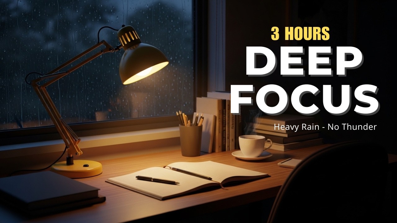 3 HOURS Focus Rain : 🌧️Heavy Rain Sounds for Studying & Working (No Thunder)