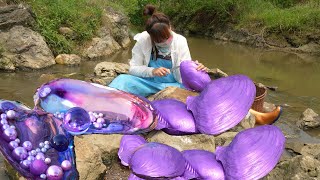 🔮🔮Unbelievable! The Girl Opened The Giant Mutated Purple River Clam And Discovered Shocking Pearls!