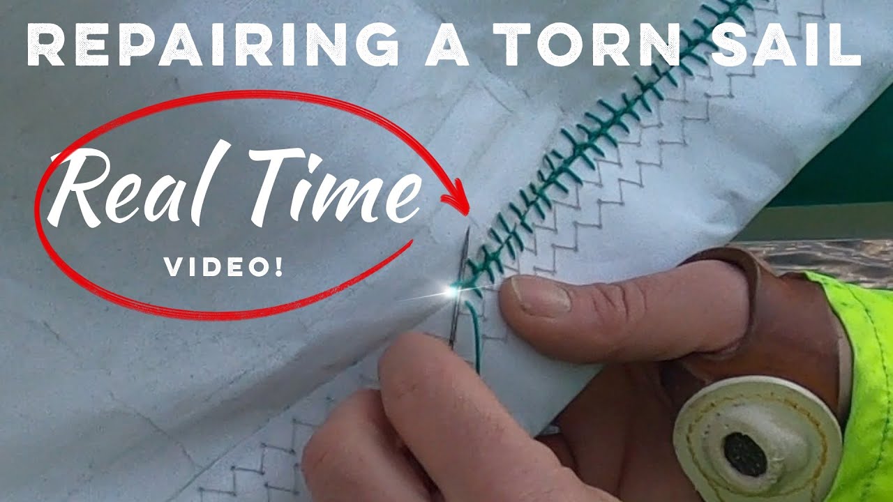 Sewing A Torn Sail By Hand Before Sailing Offshore - Real Time Video | DrakeParagon Sailing