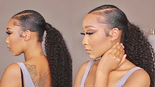 DIY Heatless Extended Side Part Ponytail on Natural Hair (No Sewing or Glue)  feat. Nadula Hair