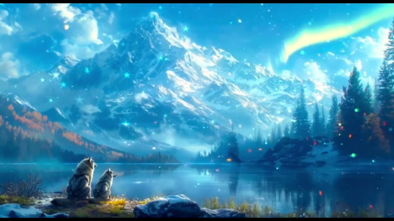 She-Wolf and Pup by the Lake under the Northern Lights |  Relaxing ASMR