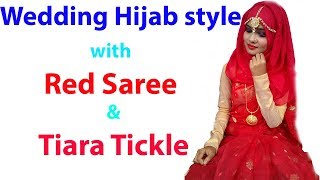 Wedding Hijab Style With Red Saree And Tiara Tickle By Girls Beauty Tips