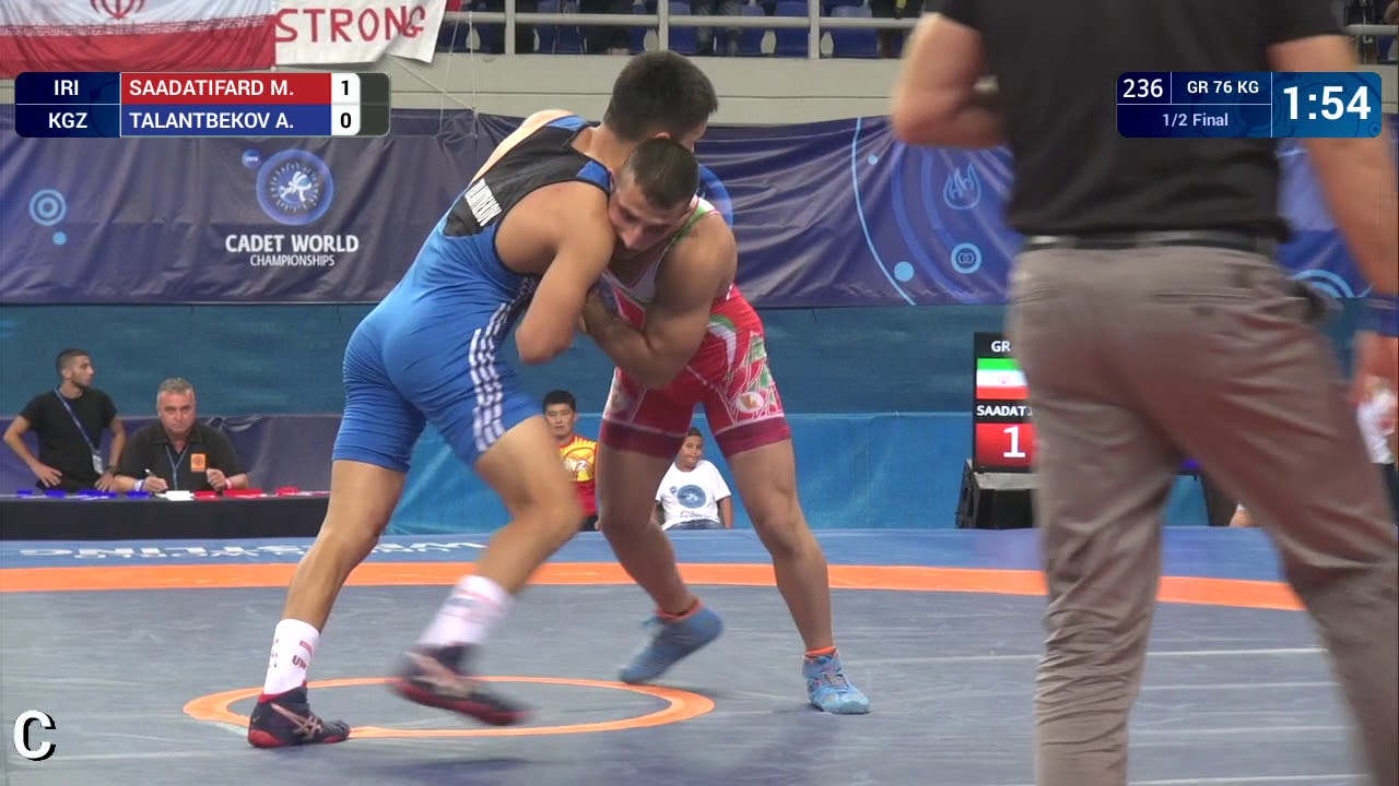 1/2 GR - 76 kg: M. SAADATIFARD (IRI) df. A. TALANTBEKOV (KGZ) by VPO, 2-0