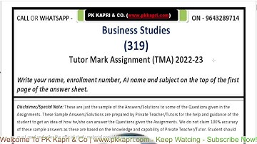 Nios Business Study 319 Solved Assignment (TMA) 2023 in English Medium