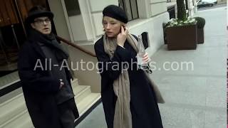 Haley Bennett with Joe Wright signing autographs in Paris