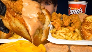 ASMR MUKBANG EXTRA CANES SAUCE CHICKEN & FRIES | WITH CHEESE & TOAST