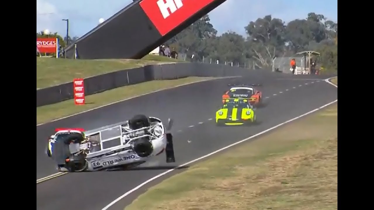 Lotus Exige vs Mazda 3 - Mazda 3 Flips Entering Pits @ Bathurst