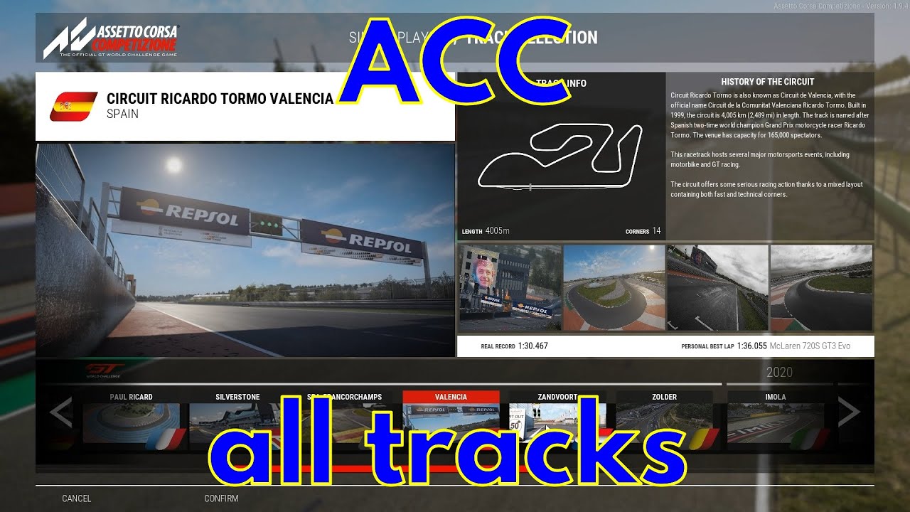 Assetto Corsa Competizione - The Complete Tracklist 2023 - Coach