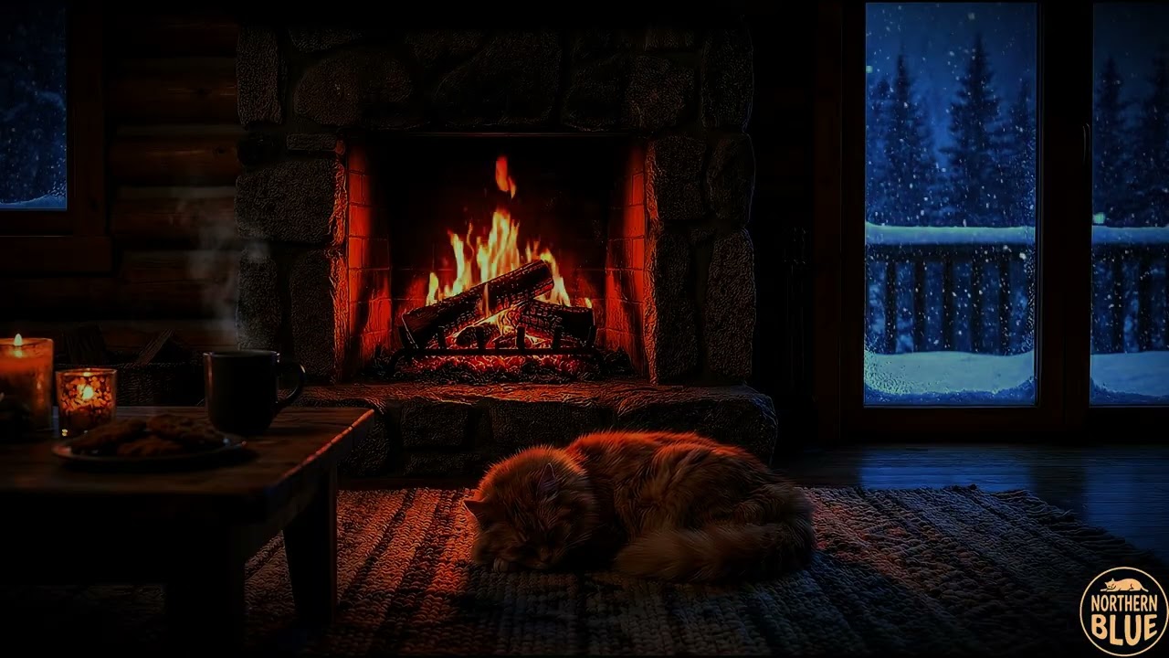 Peaceful Snowfall & Crackling Fire 🔥 | Relaxing Winter Cabin Ambience
