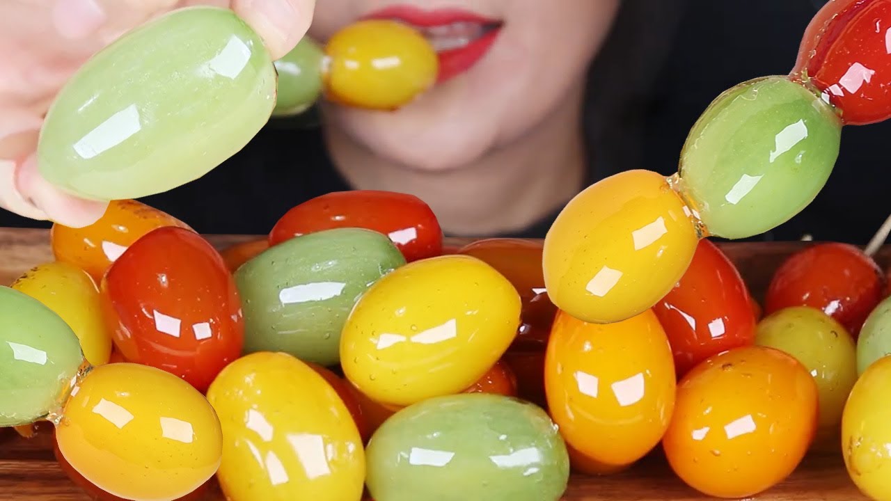 ASMR 🍅Tanghulu Candied rainbow cherrytomatoes 🍅무지개 방울토마토 탕후루 Mukbang Kẹo trái cây フルーツ飴