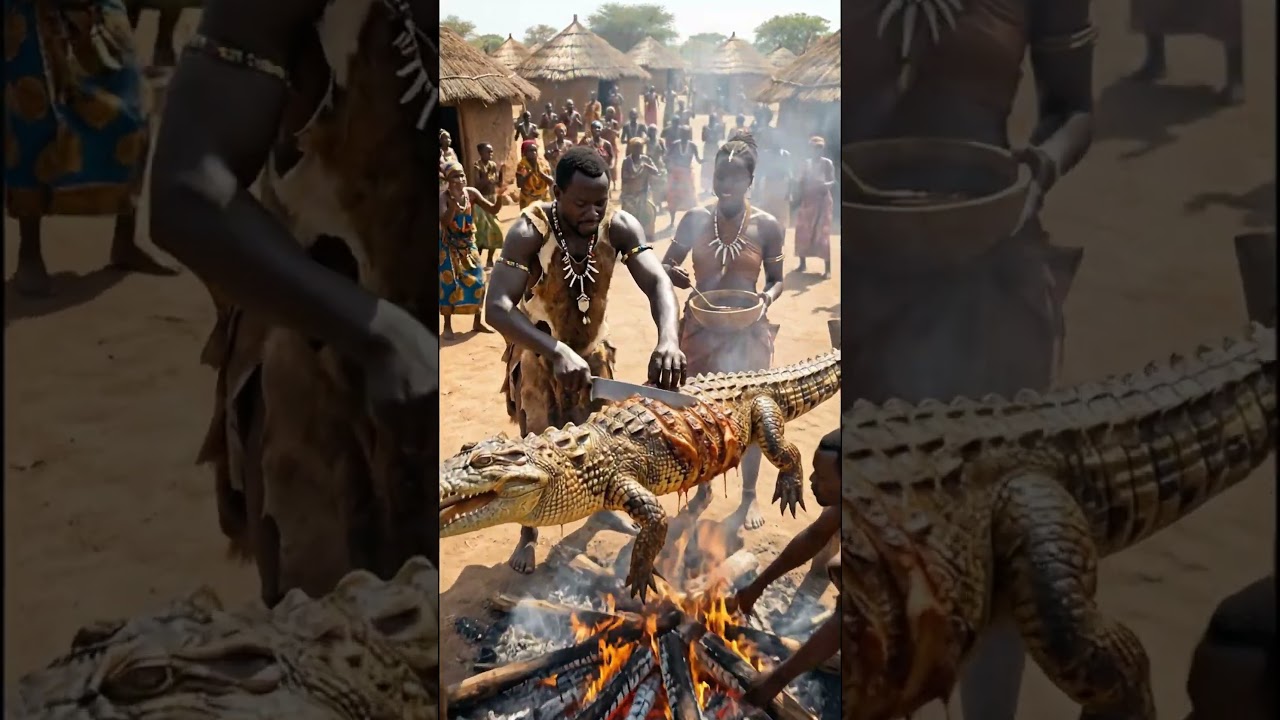 Primitive Cooking: Whole Crocodile Roast (Unbelievable!) 😱! 