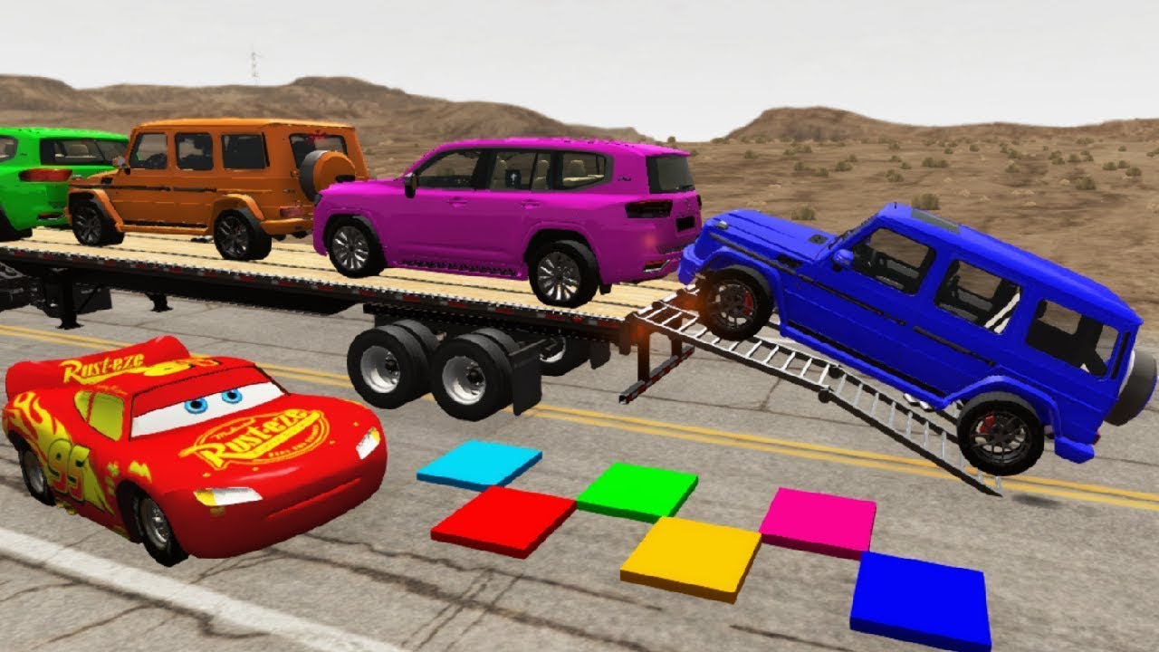 Flatbed Truck McQueen | Transportation with Truck - Pothole vs Car #02 | BeamNG.Drive