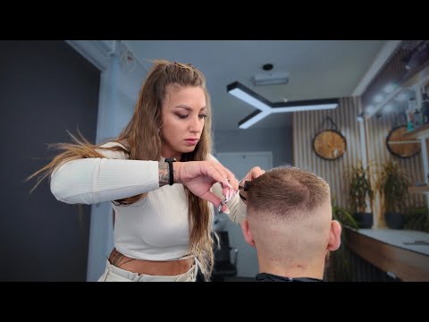 Experienced Barber Lady Perfect Haircut Beard Trim ASMR 