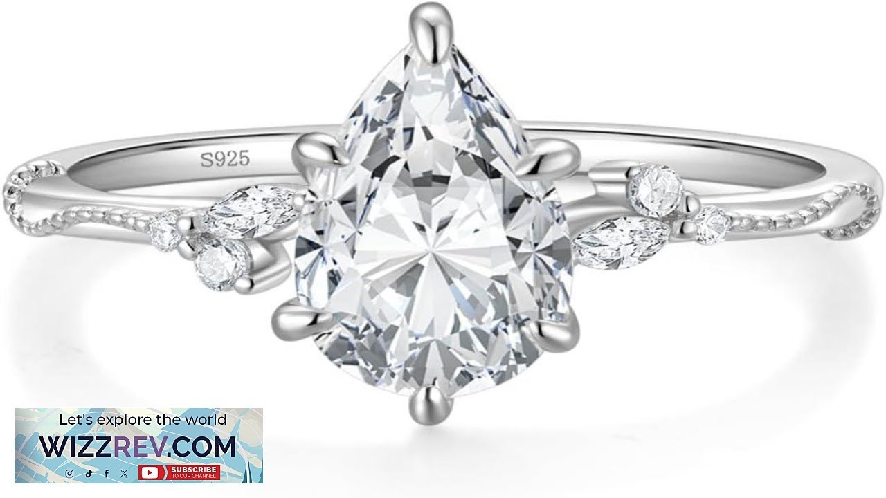 EAMTI 2CT 925 Sterling Silver Engagement Rings Pear Cut Wedding Teardrop Bridal