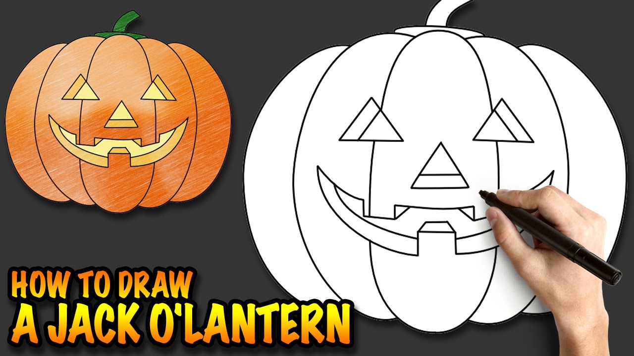 How to draw a Jack o'Lantern - a Halloween Pumpkin - Easy step-by-step