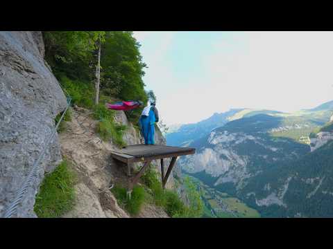 BASE Jumping the world famous Via Ferrata in Lauterbrunnen Switzerland