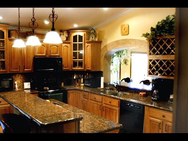 Honey Oak Kitchen Cabinets With Granite, Quartz Countertops To Go With Honey Oak Cabinets