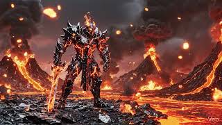 Heavy Metal Infernal Knight Standing in Lava World | Dark Fantasy Metal Visual 4K