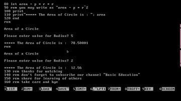 Program to Find Area of a Circle | Area = pie * r * r | GW BASIC Programming Tutorial