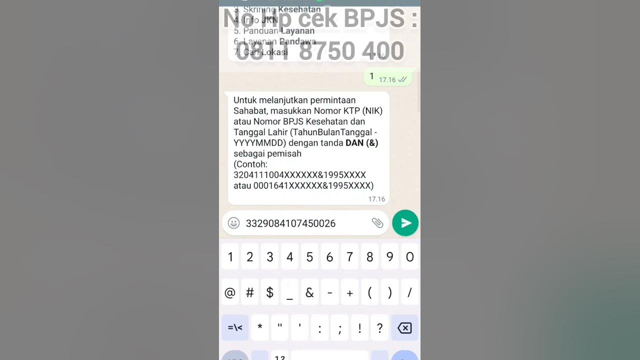 cara cek status BPJS dengan whatsApp no Hp +62 811-8750-400