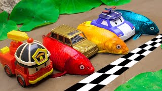 Fun Koi Fish Red, Crabs Watching Fire Trucks And Racing Cars - Primitive Cooking - Stop Motion Coco screenshot 3