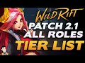 High ELO Tier List for WILD RIFT PATCH 2.1 (KENNEN NERF PATCH) | Tier List for ALL ROLES!