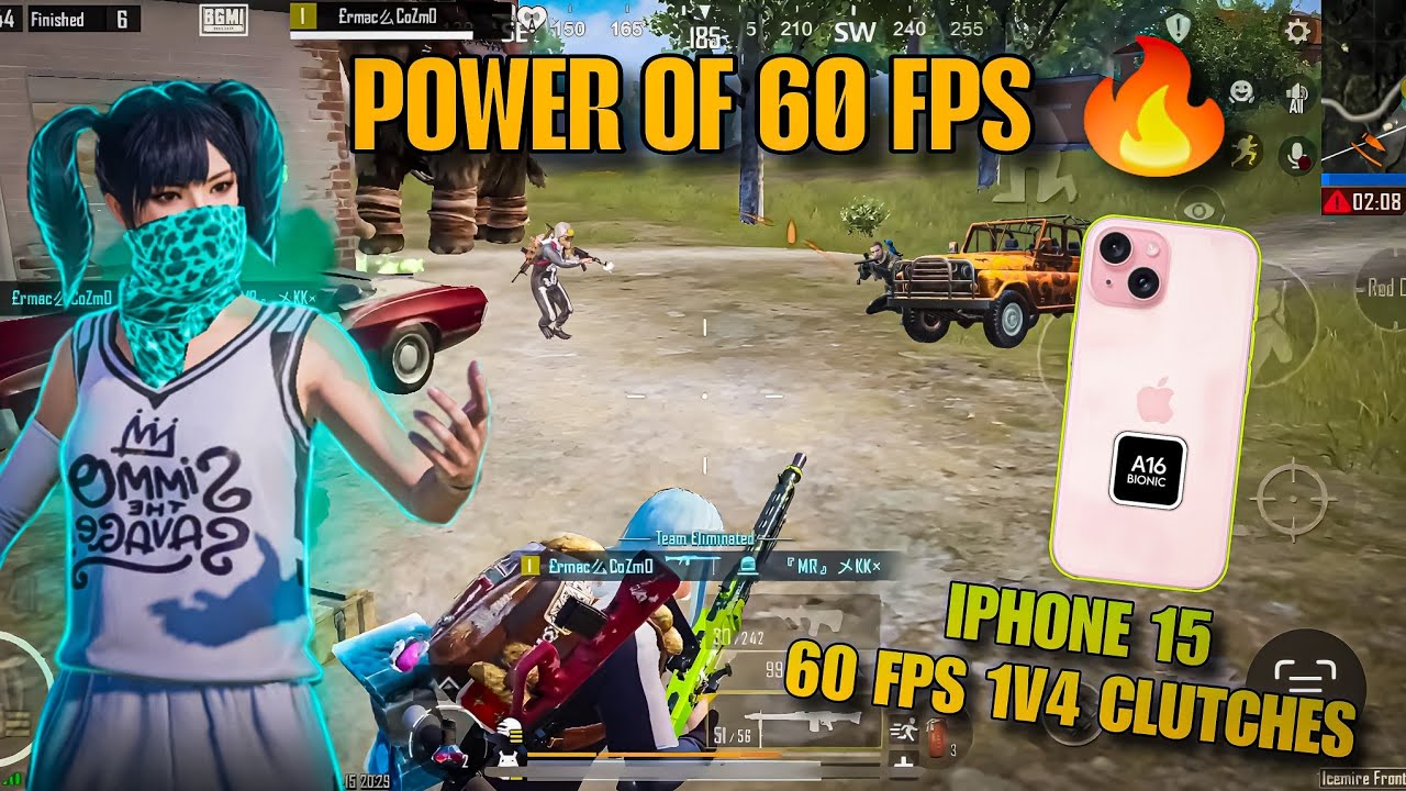 POWER OF 60 FPS 🔥| 1V4 CLUTHES | IPHONE 15 BGMI 3.5 UPDATE GAMEPLAY ...