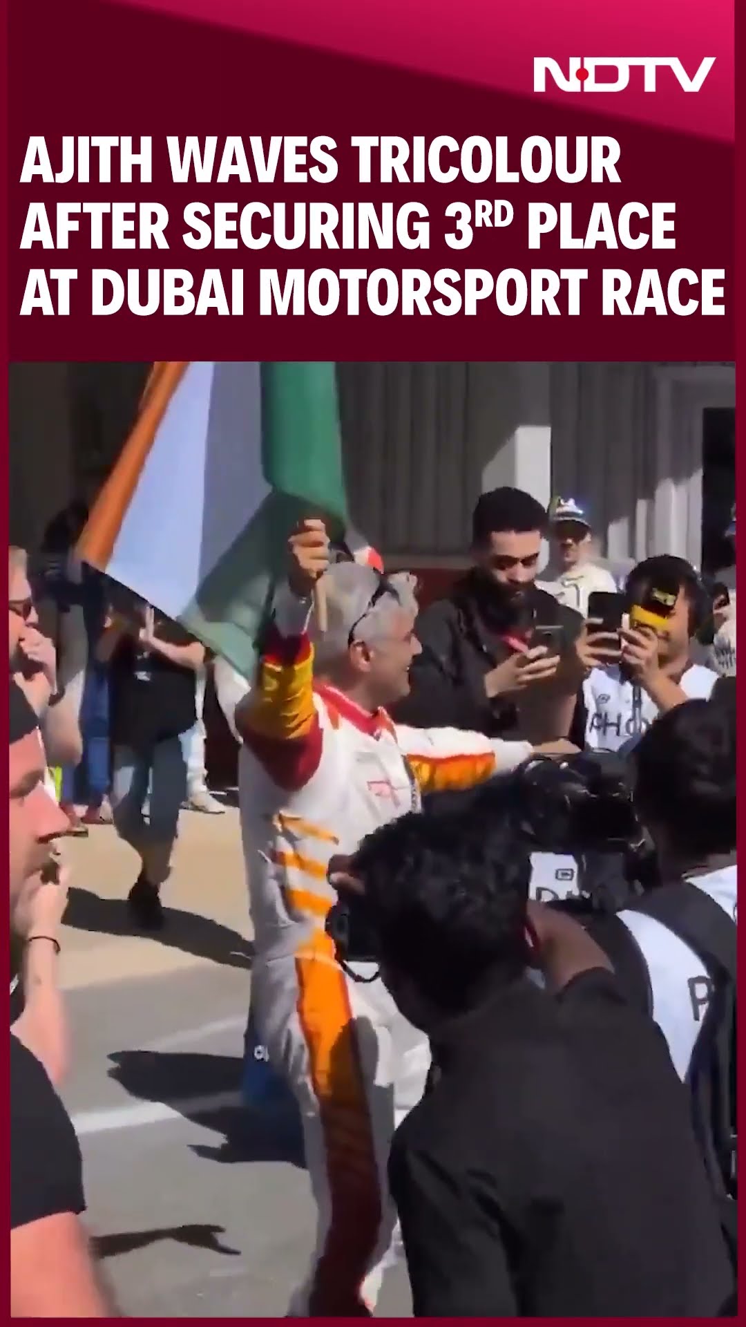 Ajith Waves Indian Flag After Securing 3rd Place at Dubai Motorsport Race
