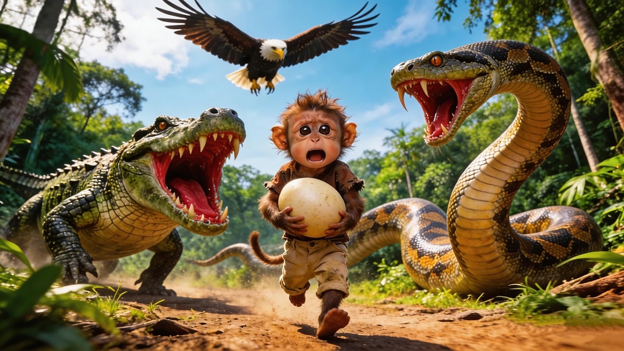 🥚Giant egg drops from cliff! Snakes vs crocs, but ending shocks...😱🦅💔#AnimalBattle #TwistEnding