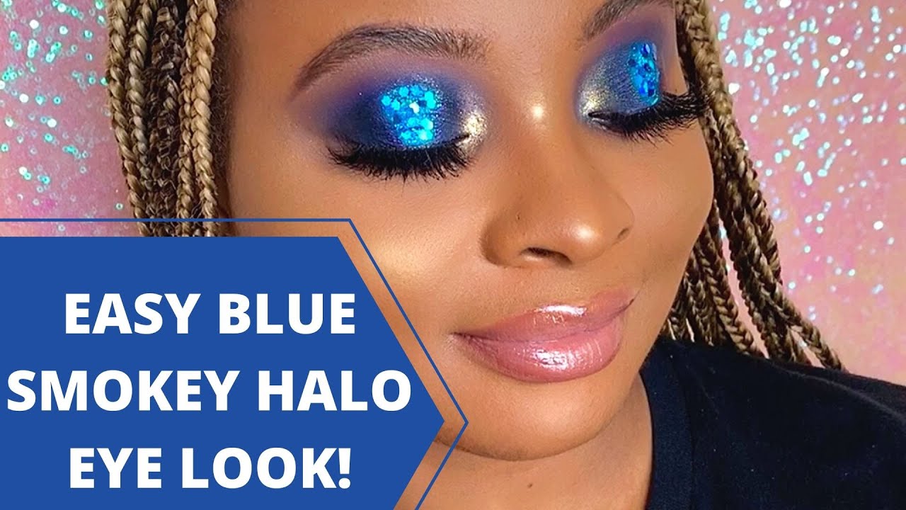 Easy Blue Smokey Halo Eyeshadow Glitter Tutorial! Using EA Beauty
