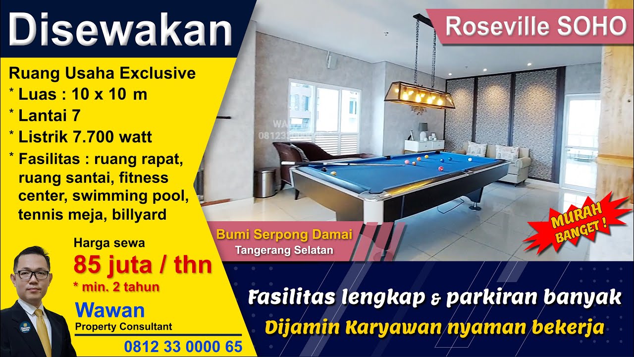 Disewakan Apartemen di BSD Roseville Soho and Suite Lantai 7 Unit SOHO