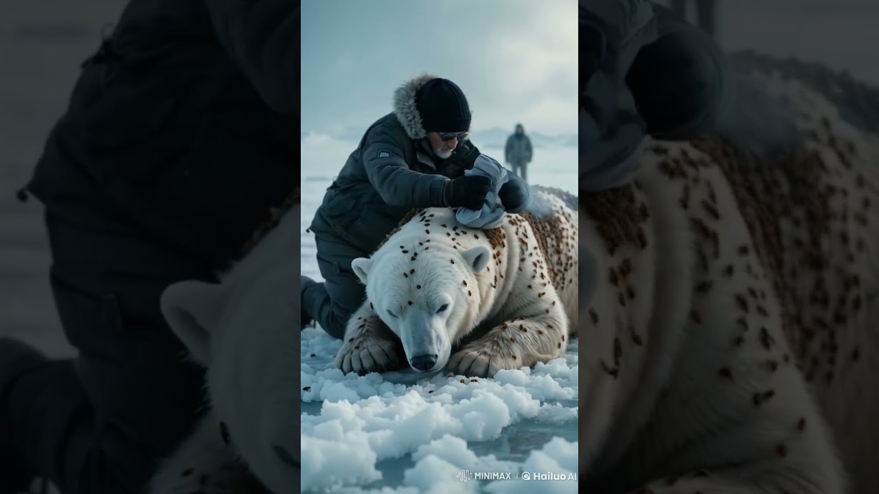 Rescuing a Polar bear from parasitic beehive 