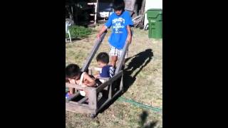Kids in home-made wagon! Carson 2012.