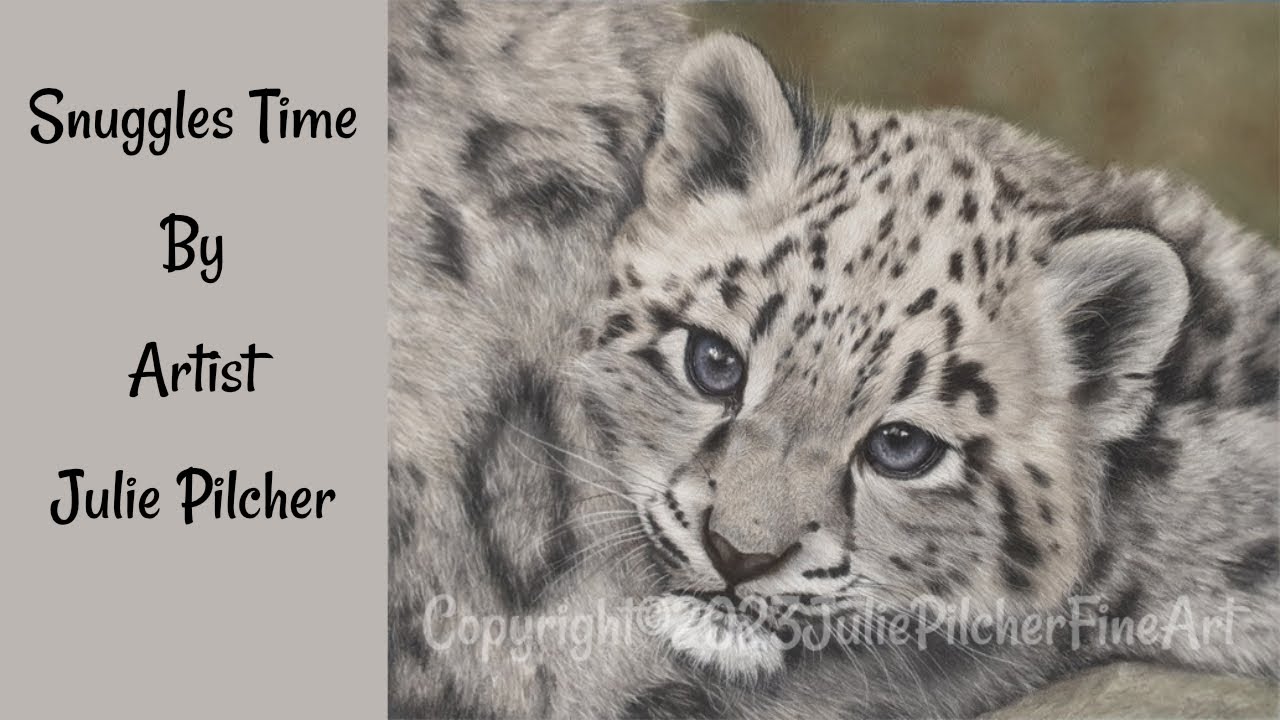 "Snuggle Time" A Pastel Painting of a Snow Leopard Cub by Artist Julie Pilcher