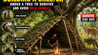 🌳 The Process of Building a Shelter Under a Tree to Survive and Avoid Wild Animals