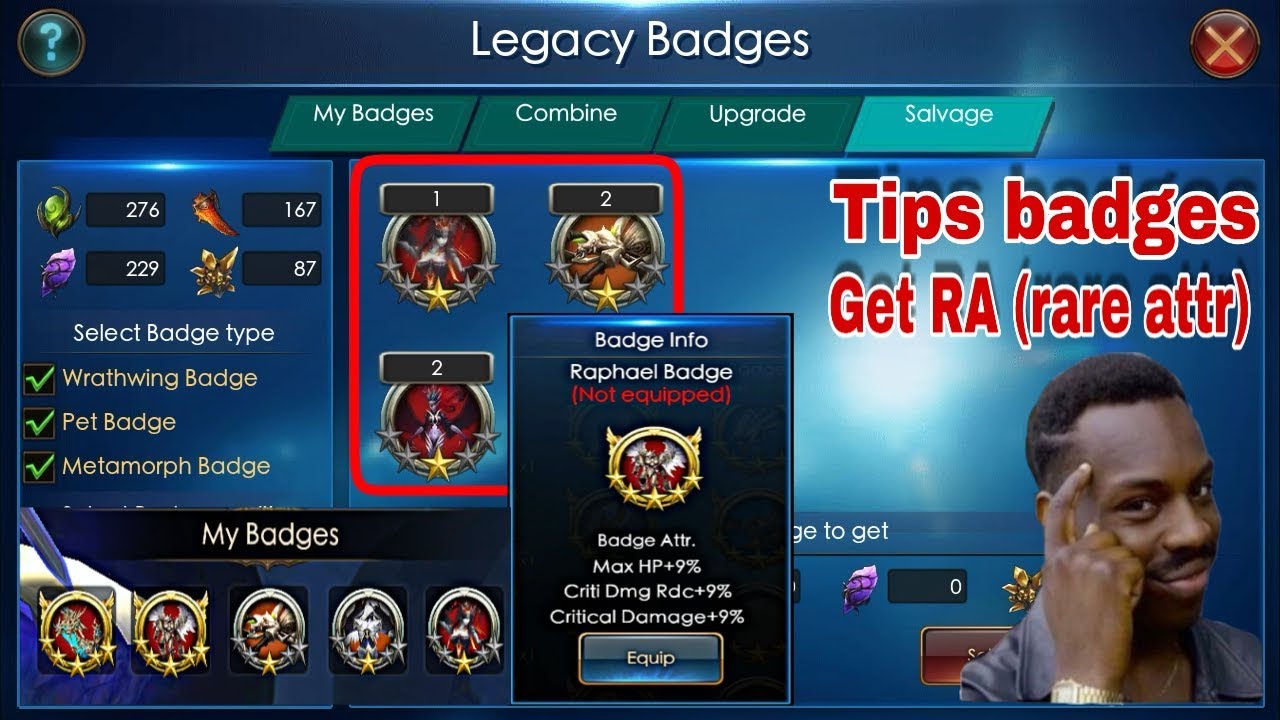 Legacy Of Discord : Tips bagdes.. How to get RA (rare attr)