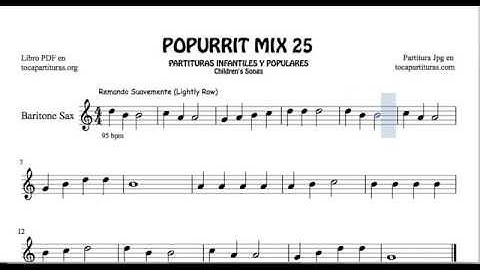 25 of 30 Popurrit Mix Sheet Music for Baritone Sax Lightly Row Memory Song Lovely Mountains