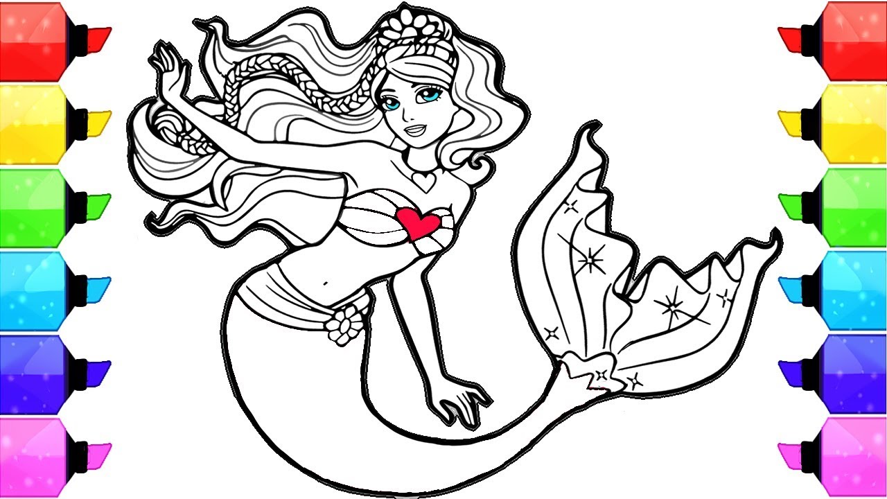 Barbie Coloring Pages Mermaid How To Draw And Color Barbie Sereia Mermaid Coloring Book Pages Youtube