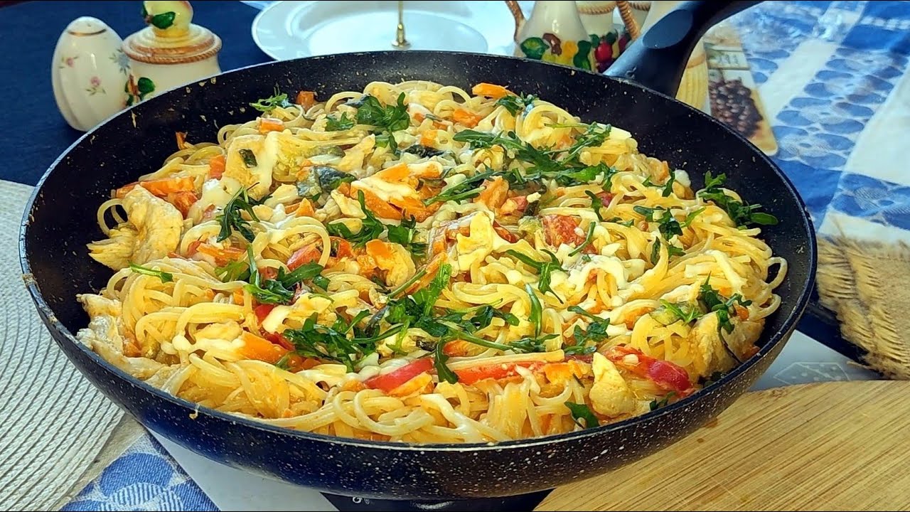 Все в одной сковородке. Вкусный и очень быстрый рецепт пасты.