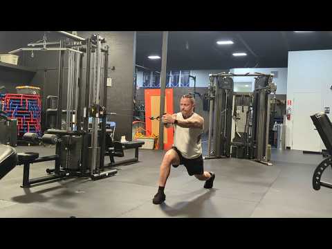Long Lunge Isometric Hold with Cable Rotations