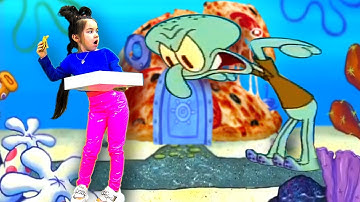 Spongebob lives in Pizza Under the Sea! But Squidward trying to get a pizza