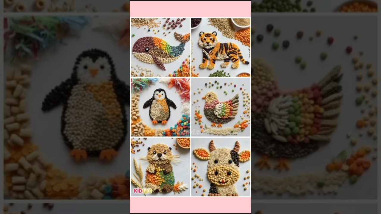 spacial grains art | art with seed and pulses | how to make fish and tiger with pulses or dal