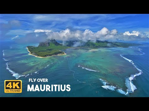 4K - Fly over Mauritius 🇲🇺 Morne Brabant, Underwater waterfall, Blue bay, Mauritius Helicopter