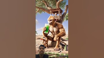 The monkey and his child live in a tree house and  drinking sugarcane juice 😭 #ai​ #monkey​ #home​